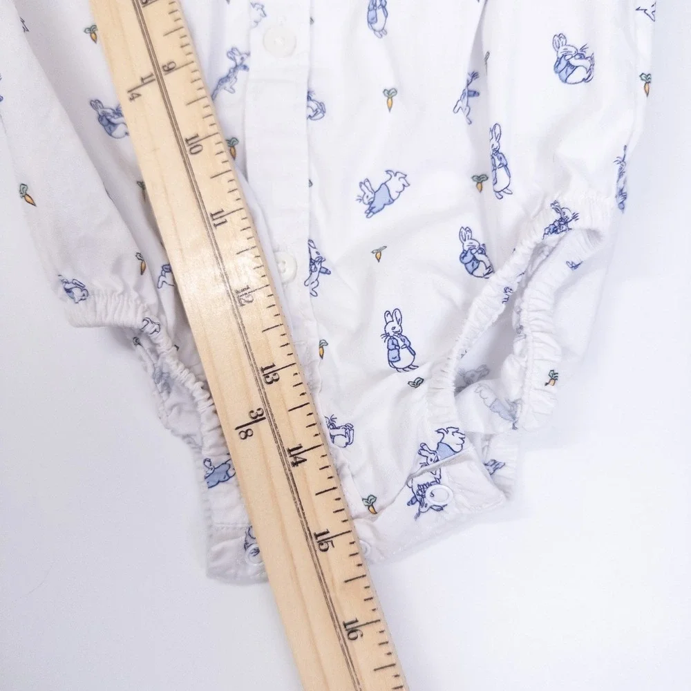 Gymboree‎ Peter Rabbit Bodysuit Baby 12-18M White Short Sleeve Button Up